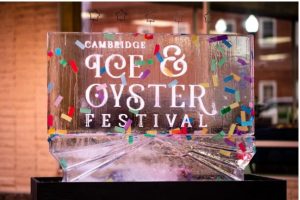 "Ice sculpture at Cambridge Ice & Oyster Festival 2024.