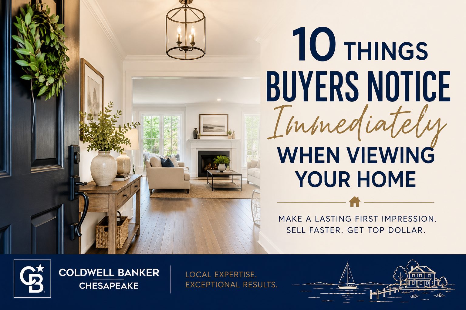 Beautiful staged home prepared for sale on Maryland's Eastern Shore showing the first impressions buyers notice during a home tour.