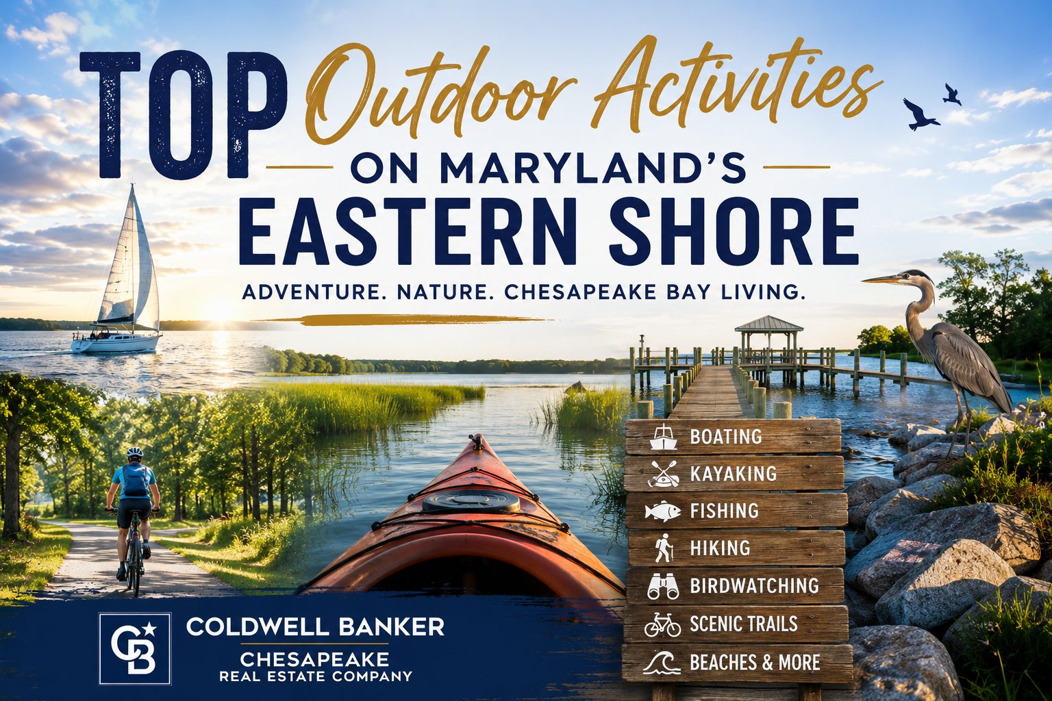 Outdoor activities and waterfront living on Maryland's Eastern Shore near the Chesapeake Bay.